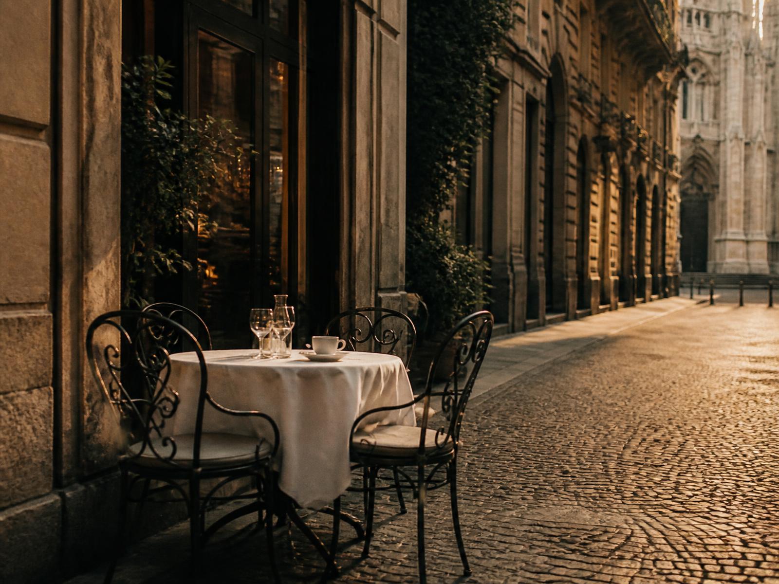 Café table on a Milanese street